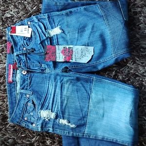 Rockin Denim brand NYC patchwork dark wash jeans Juniors size 11 NWT